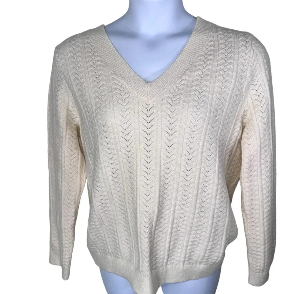 Fate Brand v Neck Cable Knit Sweater SIZE XL Off White